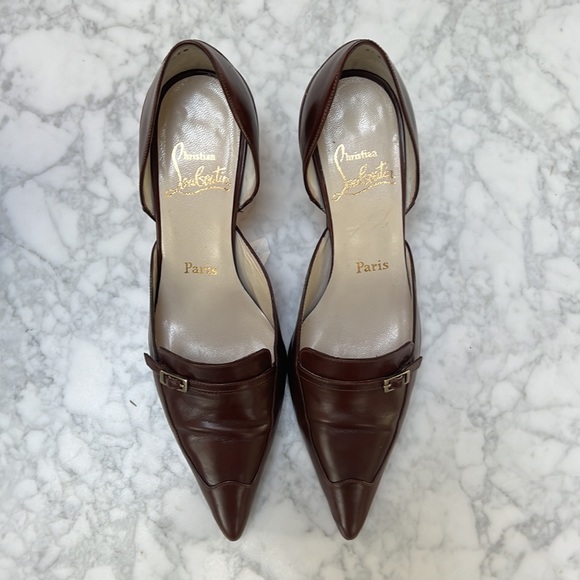 Louboutin Chocolate Brown Dorsay Kitten Heel Pumps. 37.5 - Picture 3 of 8